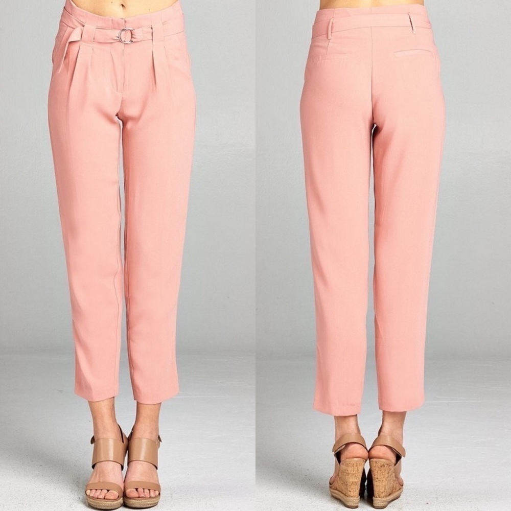 High rise W/Double Metal Trim Belted Pants BB1006